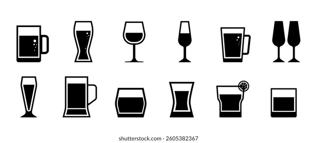 Cocktail and Beer vector symbol, Isolated drink and Beverage illustration clip art in Minimal style for Retaurant, Bar and Bistro Menu, Graphic elements (Editable)