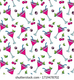 Cocktail and berries seamless pattern on a white background. Vector illustration