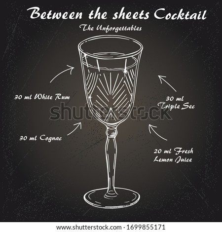 Cocktail Between the Sheets, alcohol drink. Light rum and brandy, orange liqueur and lemon