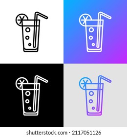 Cocktail. Beverage with straw and lemon thin line icon. Modern vector illustration.