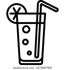 Cóctel. Bebida con el icono de la línea delgada de paja y limón. Ilustración vectorial moderna.