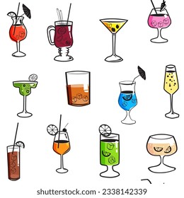 Cocktail beverages seamless pattern background