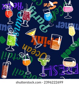 Cocktail beverages seamless pattern background