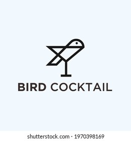 cocktail bird logo design vector illustration