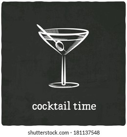 cocktail black old background - vector illustration