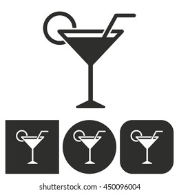 Cocktail - black and white icons. Vector illustration.