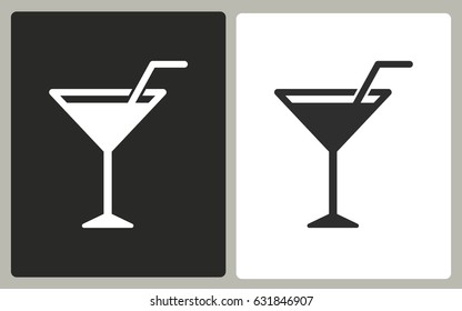 Cocktail - black and white vector icons. Illustration isolated for graphic and web design.