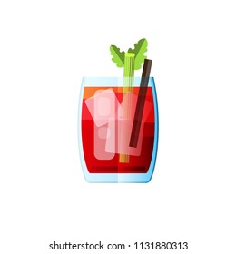 Cocktail Bloody Mary in flat style for menu, cocktail cards. Bloody Mary Contemporary Classic cocktail. Longdrink.