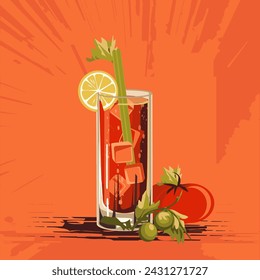 Cocktail  bloody mary vector retro illustration.