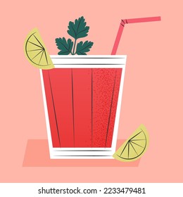 Cocktail Bloody Mary. Cocktail of vodka and tomato juice. Vector illustration