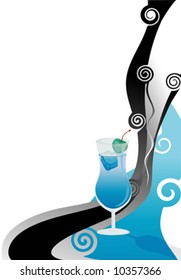 Cocktail blue card with cherry.