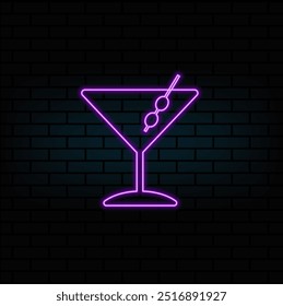 Cocktail Blue Hawaiian neon sign on brick wall background..