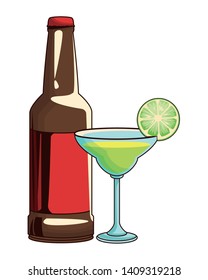 cocktail and bottle icon cartoon vector illustration graphic design