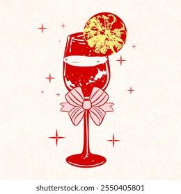 Cóctel con lazo Fiesta de Nochevieja Nueva con tostadas de champán y confeti, tostada de champán, copa de vino, silueta de botella Archivos cortados Cricut, celebración, Ilustración vectorial, vino dibujado a mano del año Nuevo, 