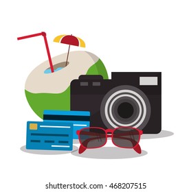 cocktail camera credit card glasses icon. Vacation and Payment online design, vector illustration