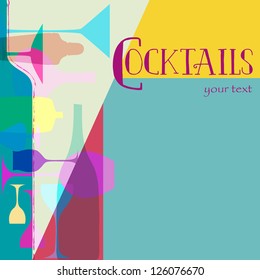 cocktail card design template, free copy space, retro style