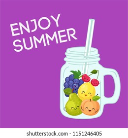 Cocktail of cartoon funny fruits. Vector summer illustration.
