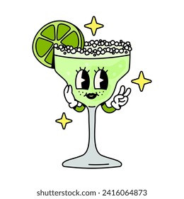 Cocktail character Margarita in groovy style isolated on a white background.