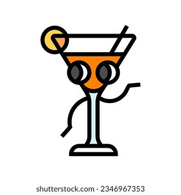 cocktail character retro music color icon vector. cocktail character retro music sign. isolated symbol illustration