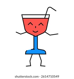 cocktail character retro music line icon vector. cocktail character retro music sign. isolated symbol illustration