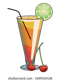 cocktail with cherries icon cartoon vector illustration graphic design