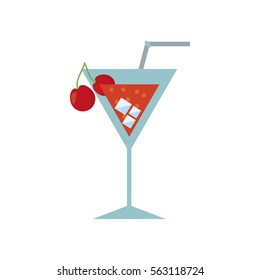 cocktail cherry alcohol ice straw vector illustration eps 10