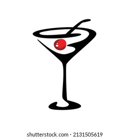 Cocktail and cherry drink vector icon illustration