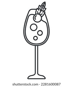 cocktail with cherry line icon isolated