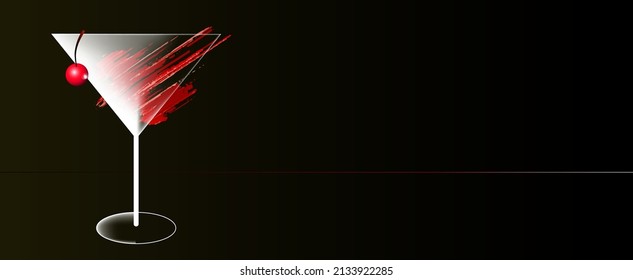 Cocktail with a cherry. Minimalist vector illustration on black background
