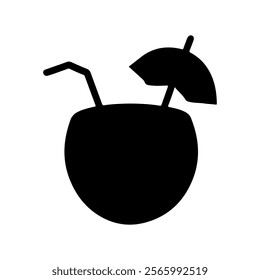 Cocktail coconut black silhouette vector illustration on white background.