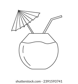 Cocktail Coconut drink line icon vector. Drinking fresh coconut on the beach sign and symbol in line and flat style. Vector illustration flat sign