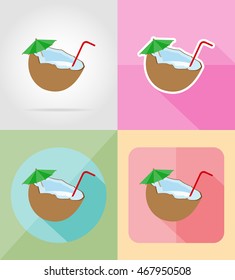 cocktail of coconut flat icons vector illustration isolated on background