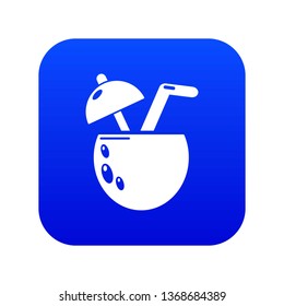 Cocktail coconut icon blue vector isolated on white background