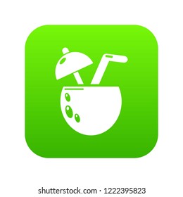 Cocktail coconut icon green vector isolated on white background