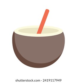 Cocktail in coconut line icon. Milk, bar, straw, drink, alcohol, mixture, glass, vodka, bartender, bloody mary, mojito, juice. Vector icon for business and advertising