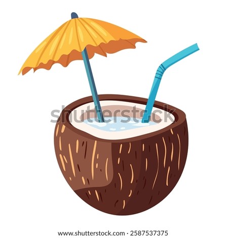 Cocktail in coconut. Vector clipart illustration on isolated background.