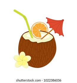 Cocktail of coconut vector flat material design object.