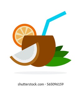 Cocktail of coconut vector flat material design object. Isolated illustration on white background.