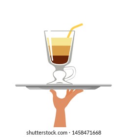 Cocktail coffee isolated on tray on white background. Vector illustration