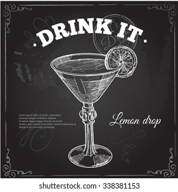 Cocktail with cola and limes isolated on Chalkboard background
