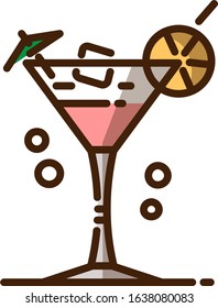 Cocktail, cold drink color vector illustration