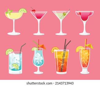Cocktail collection, cocktails for menu, alcohol cocktails and drinks, Vector 