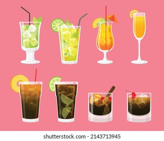 Cocktail collection, cocktails for menu, alcohol cocktails and drinks, Vector 