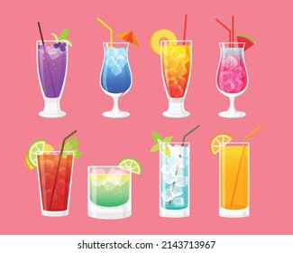 Cocktail collection, cocktails for menu, alcohol cocktails and drinks, Vector 