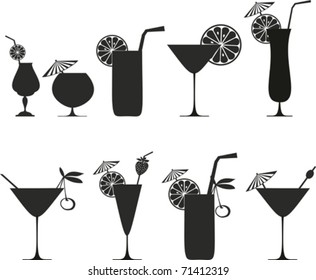 Cocktail Collection Isolated On White Background. Silhouette