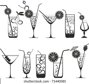 Cocktail Collection Isolated on White Background. Vector illustrations.