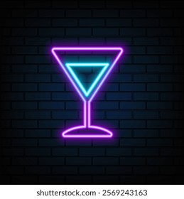 Cocktail collection with neon lights style. purple color..