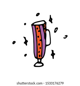 Cocktail colorful doodle icon. Poster with coffee. Cute hand drawn icon. Vector hand drawn cocktail Illustration. Vector isolated on white background. Inscription for prints and posters, menu design.