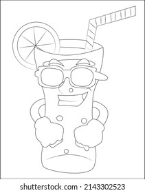 Cocktail coloring page, coloring book page, coloring page for kids, line art, vector art