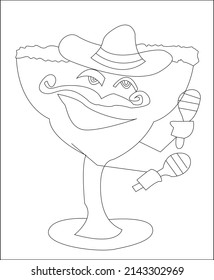 Cocktail coloring page, coloring book page, coloring page for kids, line art, vector art